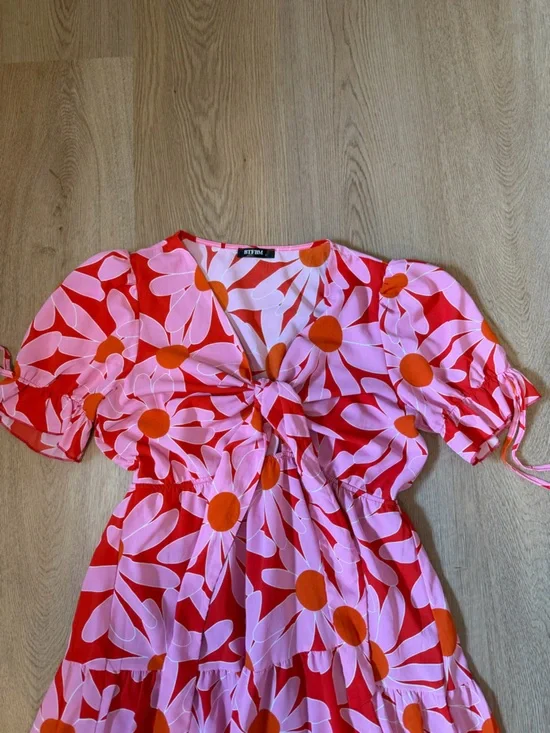 Pink Floral Tie-Front Maxi  Dress women’s large - Picture 3 of 7